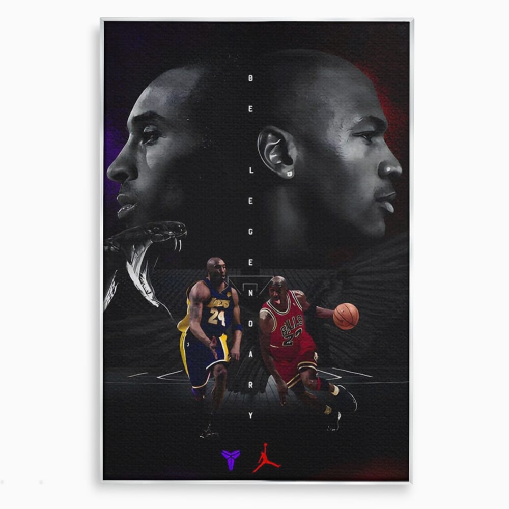 Tablou canvas cu tablou canvas cu michael jordan si kobe bryant, in rama de aluminiu argintiu